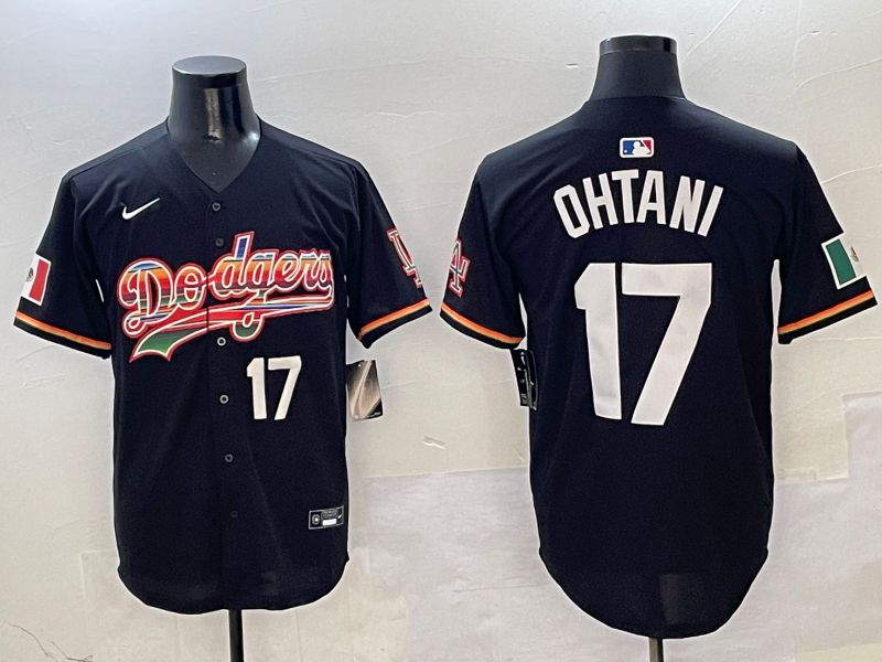 Men Los Angeles Dodgers 17 Ohtani Black rainbow Nike 2025 MLB Jersey style 3